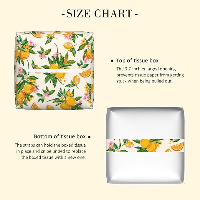 POIUBLE Tissue Box Holder Orange Fruit Floral Tissue Box Cover Square Leather Tissue Holder Organizer Portable Decorative Facial Paper Case for Home Office Bathroom Vanity Countertop