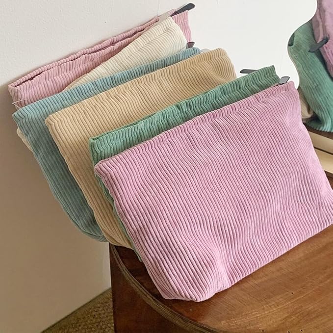 SxoSyo Cosmetic Bags for Women Makeup Bag Large Capacity Purse Travel Toiletry Zipper Storage Pouch Make up Brushes Organizer for Gifts (Corduroy, Turquoise)