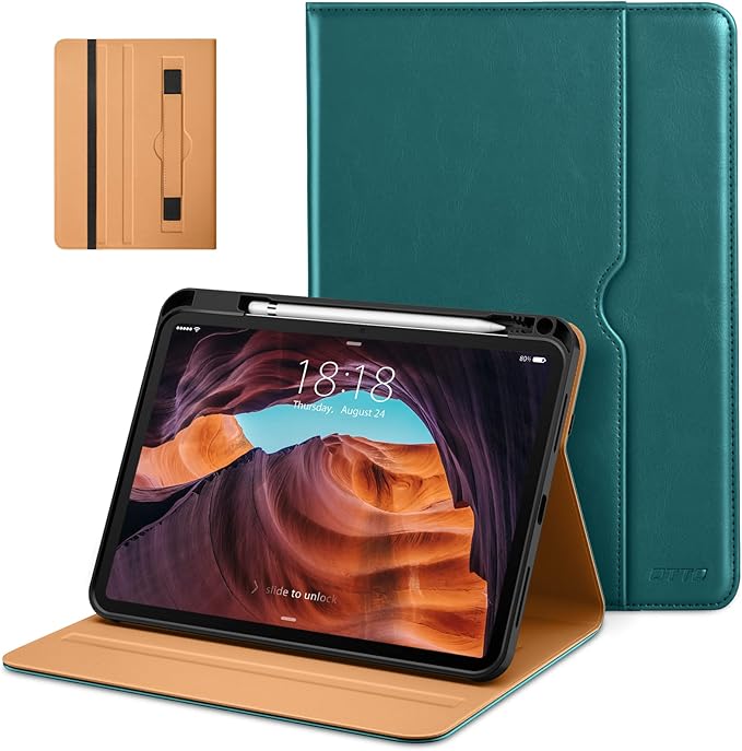 DTTO for iPad (A16) 11th Generation Case 11 Inch 2025, iPad 10th Generation Case 10.9 Inch 2022, Premium Leather Business Folio Stand Cover with Pencil Holder - Auto Wake/Sleep, Green