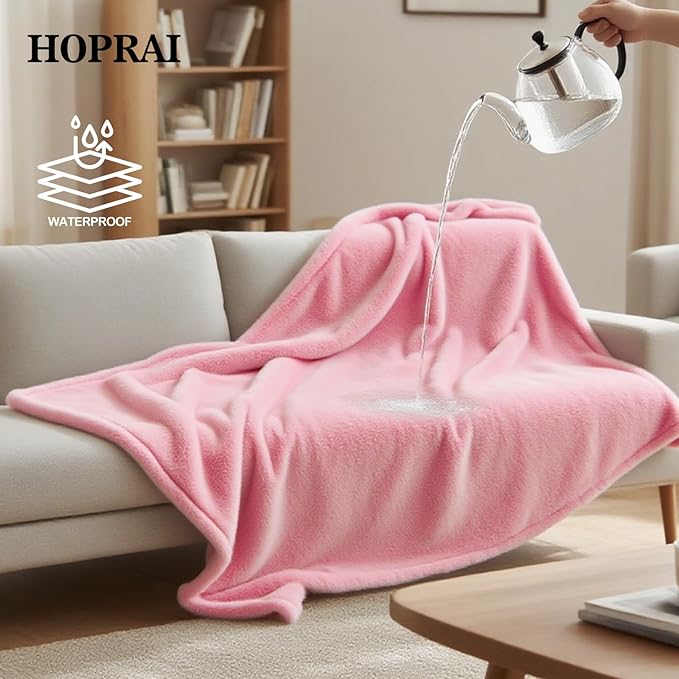 HOPRAI Dog Blanket, Waterproof Reversible Sherpa Fleece Throw Blanket, Furniture Cover for Bed, Couch, Sofa Protection from Liquid Pee and Pet Fur of Puppy, Cat (Pink S28*39inches)