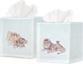 EmbroideryLinen.VN Tissue Box Cover Set of 2, Square Linen Tissue Holder, Printed Animal Pattern, 4.5x4.5x5.5 Inches, Decorative Holder for Bathroom, Living Room, Office (Lion Love)