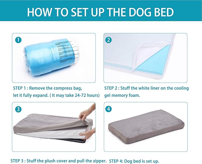 GOHOO PET Orthopedic Memory Foam Dog Bed for Large Dogs, Cooling Dog Beds -Waterproof Pet Bed Mats for Crate with Removable Washable Cover,Ideal for Arthritic Dogs (47inch,110Lbs)
