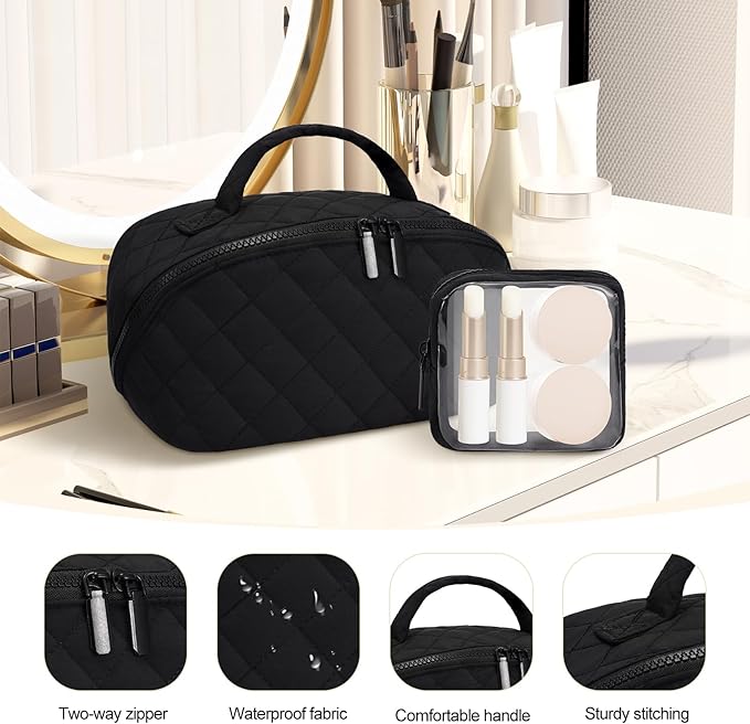 honitty Makeup Bag, Quilted Makeup Bag, Puffy Travel Make up Bags, Cosmetic Organizer Bag, Waterproof Toiletry Bag for Women