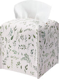 Sage Green Tissue Box Holder, Modern Leather Tissue Box Cover Square with Bottom Belt, Paper Napkins Everyday Dispenser Accessories for Bathroom Night Stands Kitchen Office Car Home Decor