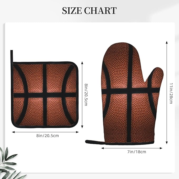 Basketball Oven Mitts and Pot Holders Set of 4 Silicone Basketball Spot Leather Texture Sport Kitchen Mitten Gloves and Sports Theme Potholders Set Oven Gloves Hot Holders for Kitchen