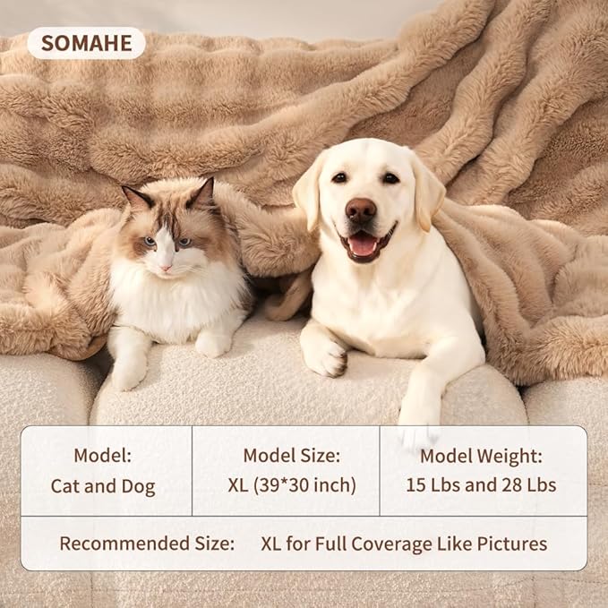 SOMAHE Dog Blanket Self-Warming Throw for Medium & Large Dogs, Dual-Side Sherpa Plush, Thick Crate Bed Cover & Car Seat Mat, Anti-Static Machine Washable No Shrink, 39x30 Inch Coffee