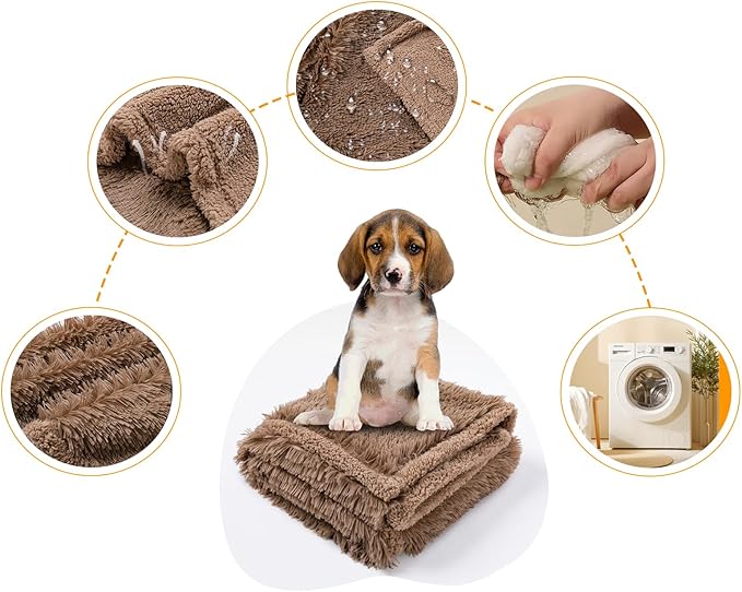 Wowchine Waterproof Dog Blanket Brown Fluffy Long Faux Fur Pet Throw Blankets 28x20in for Couch Love Bed Cover Washable(Brown,XS)