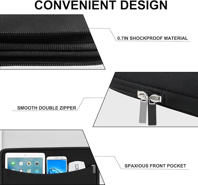 17-17.3 Inch Laptop Sleeve, Shockproof Protective Carrying Computer Cover Bag with Accessory Pocket, Portable Laptop Case Compatible with HP, Dell, Lenovo, Lenovo, Acer, Black