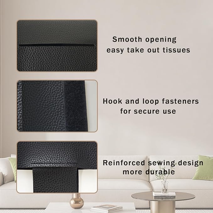 Hapforever 1PC Extra Large Rectangle Tissue Box Cover, PU Leather Rectangular Tissue Box Holder with Bottom Belt Plus Size Tissue Box Organizer for Bathroom/Car/Hotel/Office (9.5’’x5’’x5’’, Black)