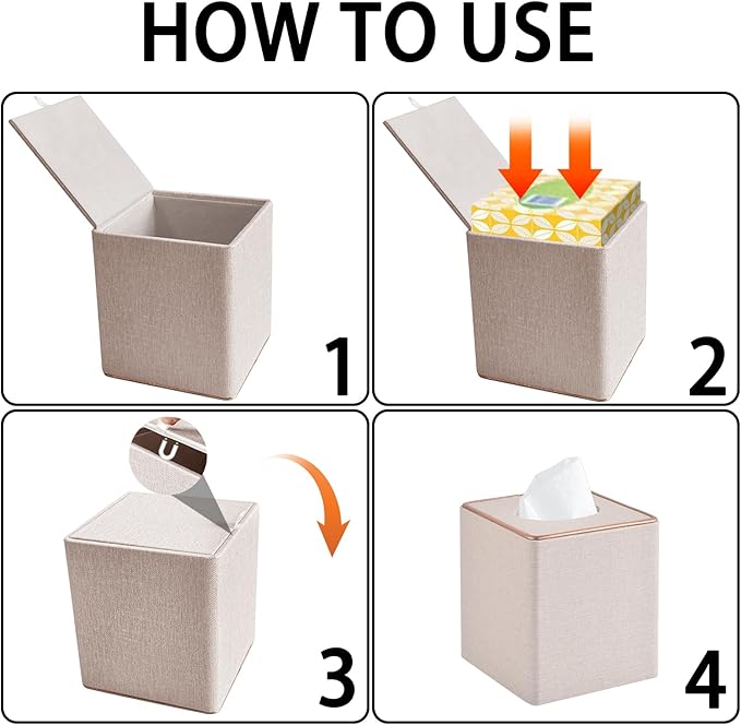 XNONE Tissue Box Cover Square Tissue Box Holder PU Leather Facial Organizer with Magnetic Bottom,Decorative Napkin Caddy for Vanity Dresser Night Stand Table Countertop Home Office Car,Beige