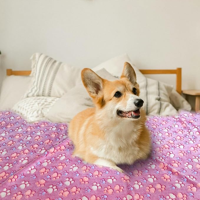 Dog Blankets for Large Dogs, 1 Pc Dog Blanket Washable, Soft Fluffy Flannel Pet Blanket Mat Cover for Bed Couch, Cute Print Puppy Blanket 60" x 50"