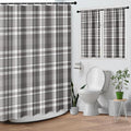 Culudea Grid Gray White Plaid Shower Curtain Set, Geometric Farmhouse Bathroom Window Waterproof Waffle Textured Cloth Shower Curtains for Bathroom Decor