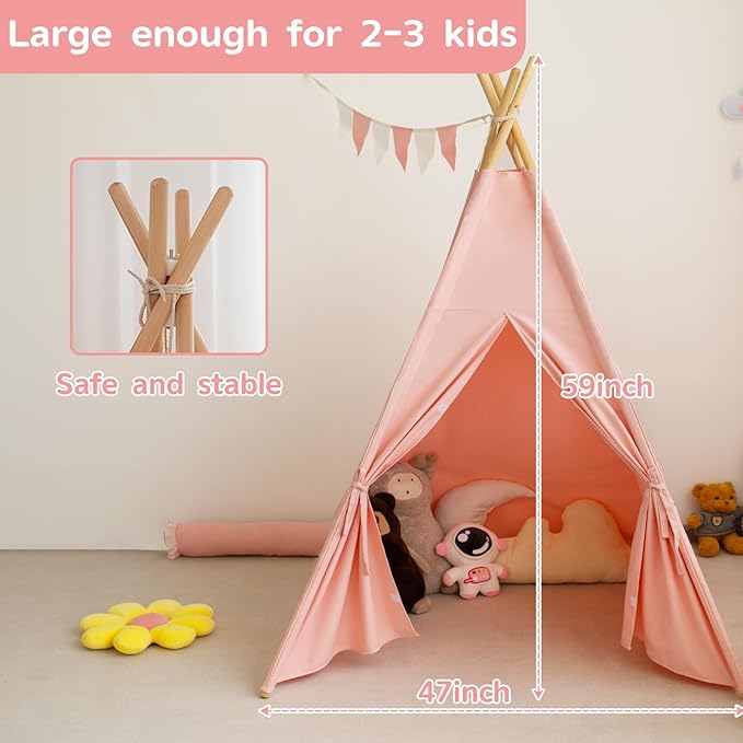 RongFa Teepee Tent for Kids-Portable Children Play Tent Indoor Outdoor (Pink)