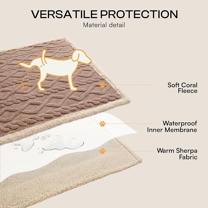 Luciphia Waterproof Pet Blanket, Liquid Pee Proof Dog Blanket for Sofa Bed Couch, Reversible Sherpa Fleece Furniture Protector Cover for Small Medium Large Dogs Cats, Khaki King Size（90" x 82"）