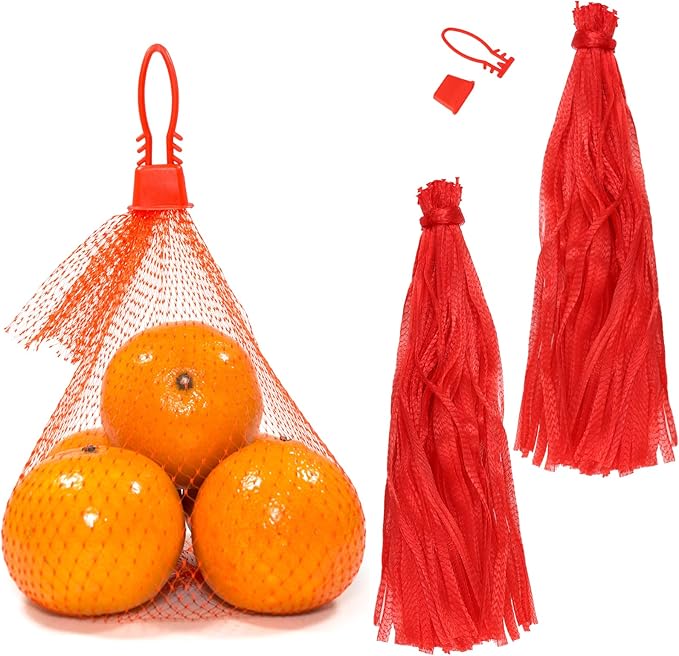 MUKLEI 400 Pcs 22 Inch Nylon Mesh Bags, Red Plastic Produce Net with Buckles, Red Mesh Produce Bags Fruit Net Seafood Boil Bag for Onion Potato Storage