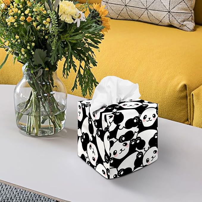 Tissue Box Cover Square Decorative Tissue Box Holder Cute Funny Cube Tissue Case Cover-Panda Tissue Box Cover