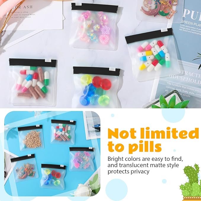 24 Pieces Pill Pouch Bags Zippered Set Reusable Translucent Medicine Organizer Sealing Travel Plastic Bags with Slide Lock for Storage(Black)
