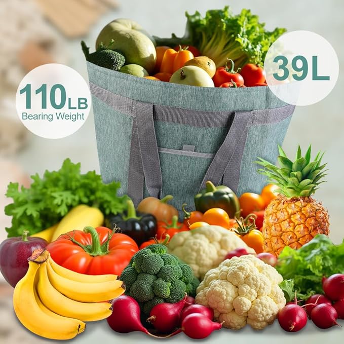 mosago Soft Insulated Cooler Bag for Travel/Beach/Picnic, Waterproof Reusable Grocery Tote Bags for Women/Men, Pizza/Food Delivery Bags to Keep Food Hot/Cold for Commercial Food Transport, Green