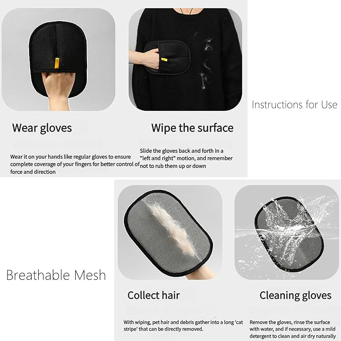 2 Pcs Pet Hair Removal Glove,Upgraded Electrostatic Pet Hair Removal Gloves - Reusable Electrostatic Dog/Cat Hair Remover Mitt & Pet Grooming Gloves for Couch,Upgraded Pet Hair Remover Glove (Black)
