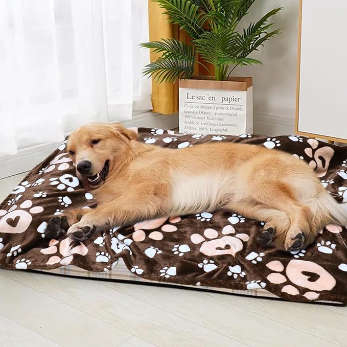Gowyeg Dog Blanket, Soft Fleece Dog Blankets for Medium Large Dogs, Fluffy Flannel Pet Cat Puppy Blanket Cover for Bed Couch, Cute Paw Print Throw Blanket for Dogs, Brown, 60"X50"