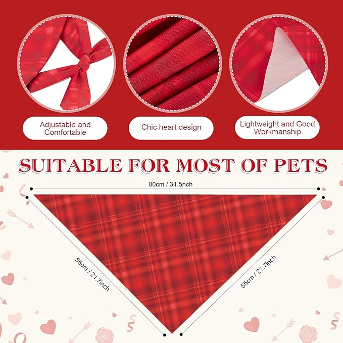 Abbylike 50 Pcs Valentines Day Plaid Dog Bandanas Bulk Pink Red Bandanas for Dogs Triangle Kerchief Bibs Scarf for Pet Romantic Costume Photo Props Accessories Pet Shops Groomers (31.5 x 21.7 x 21.7)
