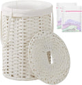 SETVSON Laundry Hamper with Lid Laundry Basket with Lid 19.0 Gal (72 L) Round Wicker Laundry Basket Handwoven Rattan Basket with Lid Removable Bag 2 Mesh Bags Handles for Living Room Bathroom White