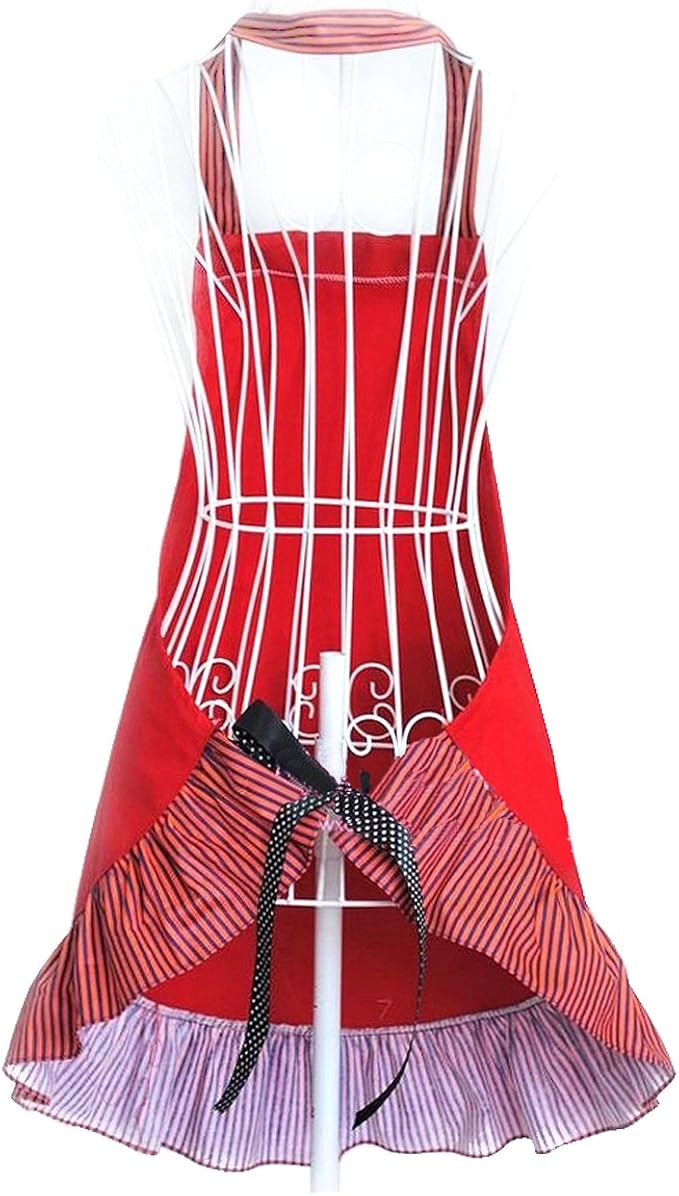 Hyzrz Cute Girls Bowknot Funny Aprons Lady's Kitchen Restaurant Women's Cake Apron with Pocket (Red)