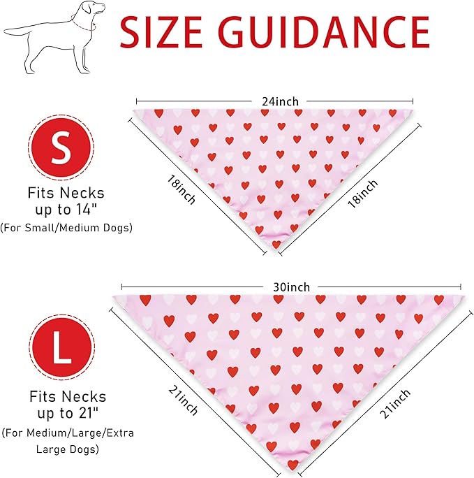 Valentine's Day Dog Bandana Reversible 2 Pack Small, Valentine Day Pet Bandanas for Dogs Pink Heart Adjustable Triangle Holiday Scarves for Small Medium Boy Girl Dogs