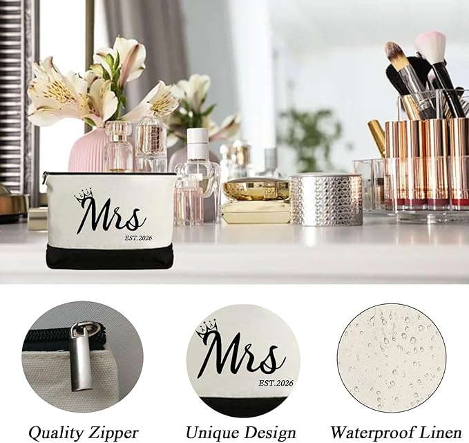 KDBDSYZB Mrs 2026 Bride Canvas Tote Bag, Gifts for Wedding BridalShower, mrs 2026 bag with Makeup Bag，Bachelorette Party, Bride to be Gifts, Miss to Mrs Bag,Christmas Personalized Bridesmaid Gift