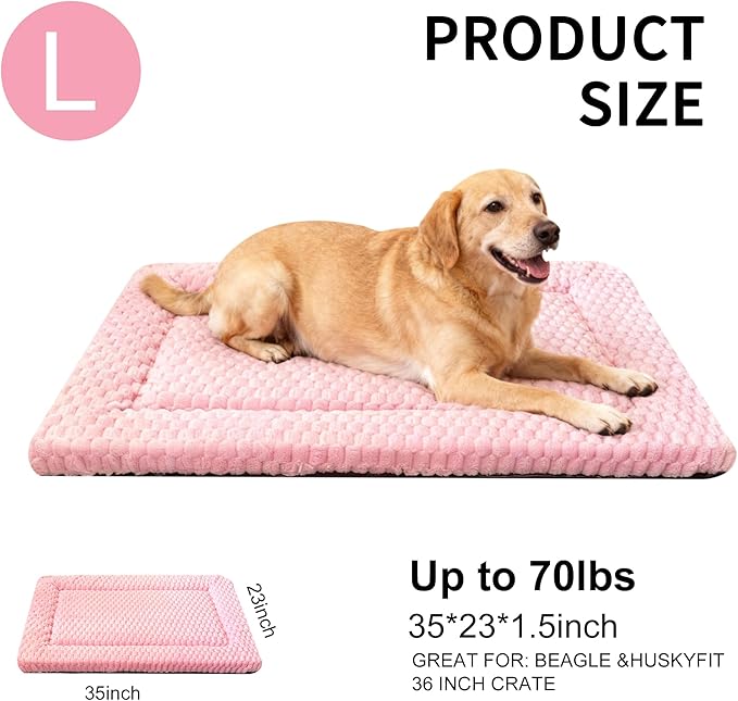 Fogkiss Dog Bed Mat, Reversible Dog Crate Pad - Washable Kennel Mat with Soft Support Foam, Flat Kennel Pad for Dogs & Cats, Double Pet Bed Perfect for Cage (Pink, 35" L x 23" W x 0.8" Th)