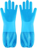Senquoyn Dog Washing Gloves | Pet Grooming Gloves | Extra Long Arms (17.3") for Cats & Dogs | Massage & Hair Removal Pet Glove(Blue)