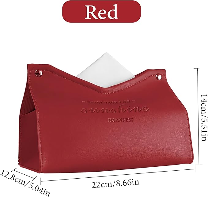 Beleda PU Leather Tissue Box Cover Rectangle Car Living Room Bedroom Kitchen Home Office Desktop Cute Tissue Box Decoration Modern Minimalist Nordic Napkin Holder Medium Tissue Organizer Box (Red)