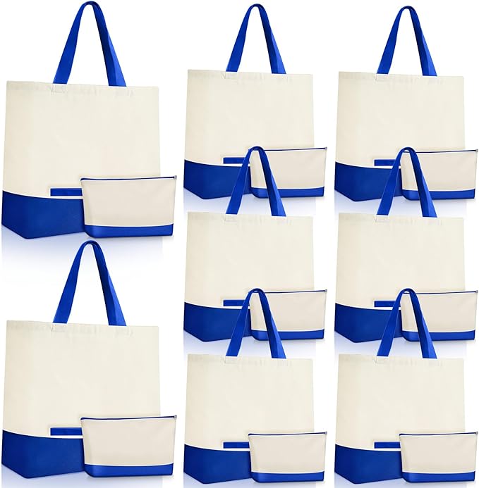 Sanwuta Canvas Tote Bags Bulk with Zipper Cosmetic Pouch 18.5" Reusable Cotton Shopping Bag with Handle for DIY Craft