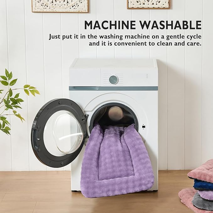 Yaning Dog Bed Mat Crate Pad for Medium Dogs, Washable Soft Pet Sleeping Mat Kennel Pad with 3D Bubble Pattern, Dusty Purple, 30"x 19"