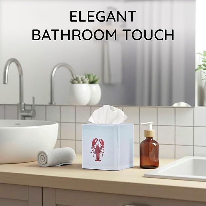 EmbroideryLinen.VN Tissue Box Cover Set of 2, Square Cotton Tissue Holder, Printed Animal Pattern, 4.5x4.5x5.5 Inches, Decorative Holder for Bathroom, Living Room, Office (Lobster & Flamingo)