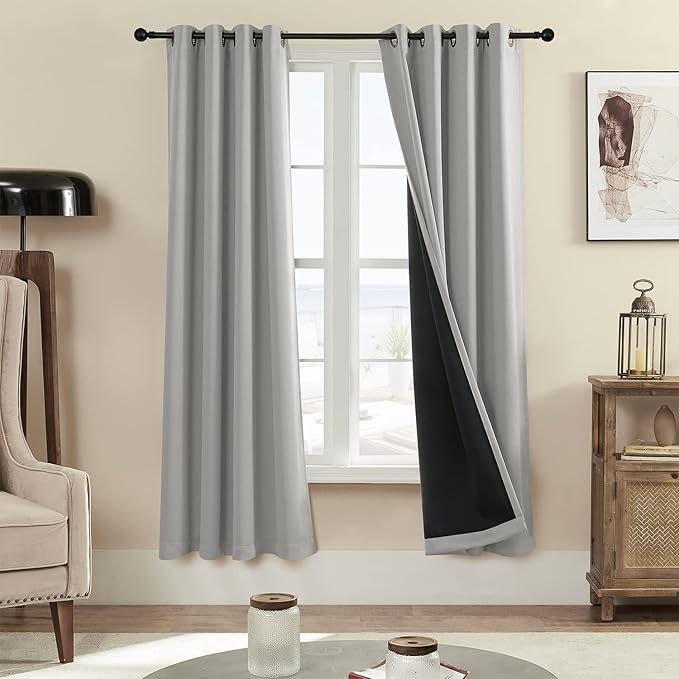 Rutterllow 100% Blackout 330 GSM Curtains 2 Panels, Full Shade 72 Inches Long Complete Drapes for Living Room, Gray Thermal Insulated Bedroom Window Treatment Drapes (Light Grey, 52x72 inch)