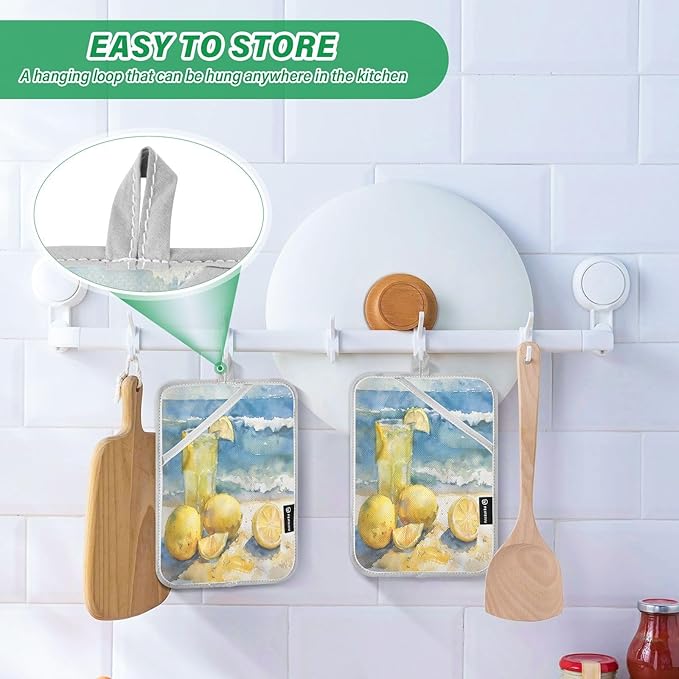 Pot Holders Set of 2 Lemons and Lemonade Hot Pads for Kitchen Heat Resistant Potholders Sets for Kitchen and Baking 7x9.8in