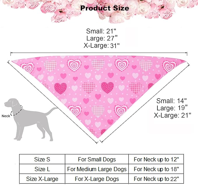 ADOGGYGO Valentine Dog Bandana, Multiple Sizes Offered, Triangle Dog Scarf Valentine Bandana for Large X-Large Dogs (X-Large)