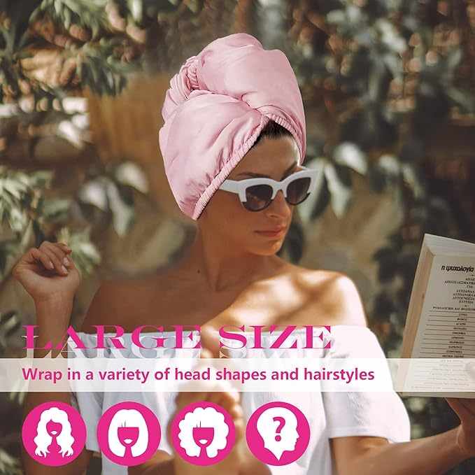 Chloven Satin Hair Towel Wrap - Satin Silk Hair Wrap for Sleeping, Large Hair Wrap Towels with Scrunchies, Anti Frizz Hair Drying Towel Wrap for Women Girls,Ultra-Fine Hair Towel Wrap for Long Hair