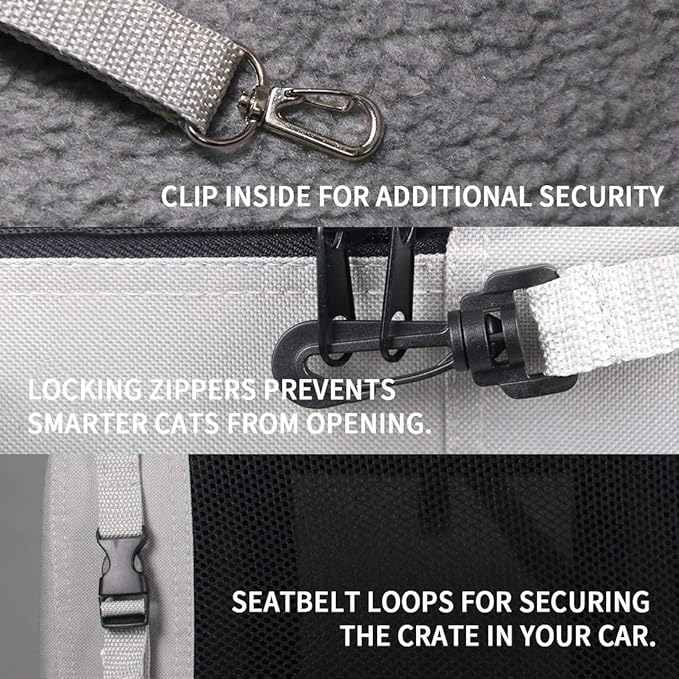 Petseek Extra Extra Large Cat Carrier Soft Sided, Portable Small Dog Carrier for 2 Cats, 24"x16.5"x16" Car Travel Folding Comfortable Design with Litter Box and Bowls, Grey+ Litter Box+ Bowl*2