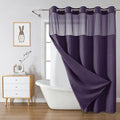 eachope Purple No Hook Waffle Weave Shower Curtain with snap-in Liner Replacement, 230GSM Waterproof Fabric Hotel Shower Curtain Set for Bathroom, Through Mesh Top Window,71Wx77H