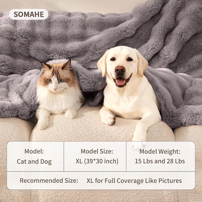 SOMAHE Dog Blanket Self-Warming Throw for Medium & Large Dogs, Dual-Side Sherpa Plush, Thick Crate Bed Cover & Car Seat Mat, Anti-Static Machine Washable No Shrink, 39x30 Inch Gray