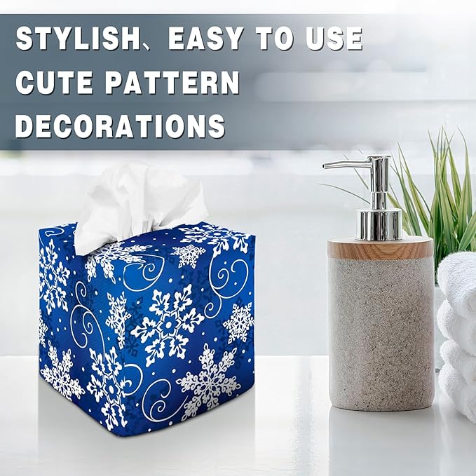 Tissue Box Cover Square Decorative Tissue Box Holder Cute Funny Cube Tissue Case Cover-Xmas Decor Snowflake Tissue Box Cover