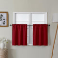 Lecloud Bessie Red Kitchen Curtains 24 Inch Length 2 Pcs, Christmas Faux Linen Textured Short Curtain, Light Filtering Breathable Tiers with Rod Pocket for Cafe Bedroom Bathroom, Each 30" W x 24" L