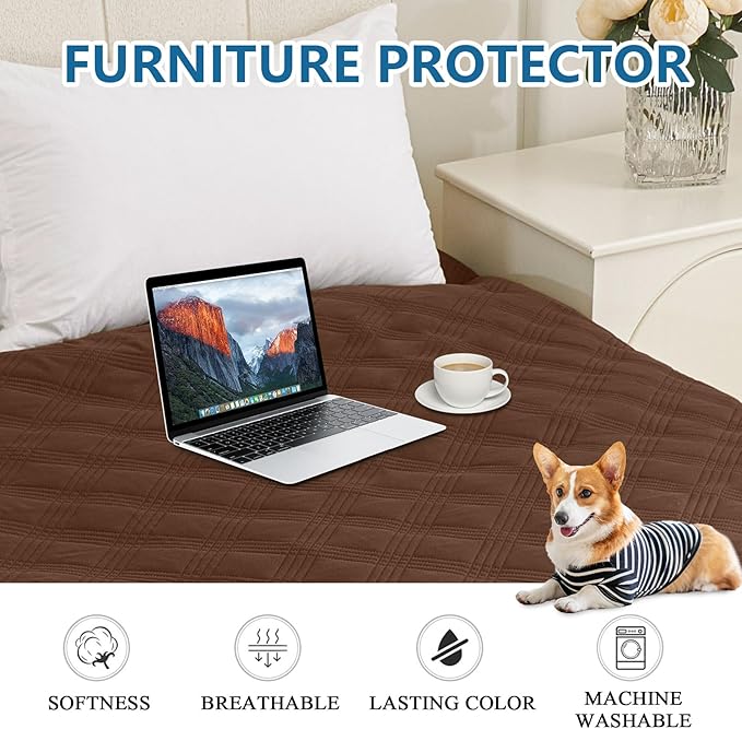 hyha Waterproof Dog Blanket, Reversible Pet Bed Blanket, Soft Sofa Couch Cover for Dogs Washable, Waterproof Pet Couch Covers for Sofa Puppy Cats Furniture Protector(82"x82", Brown/Chocolate)