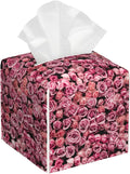 POIUBLE Pink Rose Flower Tissue Box Cover Leather Tissue Box Holder Square Facial Paper Organizer Dispenser for Bathroom Kitchen Bedroom Vanity Countertop Night Stands