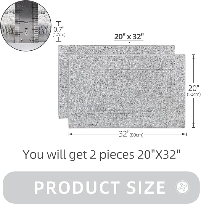 ZOESIOER Bathroom Rugs Sets 2 Piece, Ultra Absorbent Soft Bath Rug, Machine Washable Microfiber Non-Slip Bath Mat for Bathroom Floor, Tub, Toilet, Shower Room, Light Grey