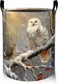 ainori Bird Owl Laundry Basket, Oxford Cloth Nature Elegant Dirty Clothes Collapsible Hamper for Room Decor, Winter Forest and Berry Print Gifts Toy Organizer 19.7*15.8 Inch for Bedroom Bathroom Dorm