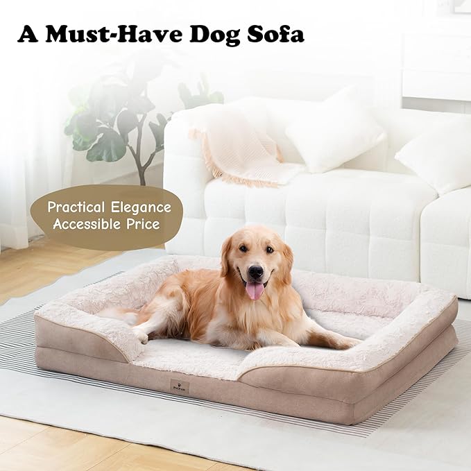 PetFun XL Orthopedic Dog Beds Large Sized Dog - Washable Large Dog Cat Bed Waterproof, Comfort Dogs Couch Sofa with Washable Removable Cover, Pet Bed with Nonskid Bottom, Beige, 42"