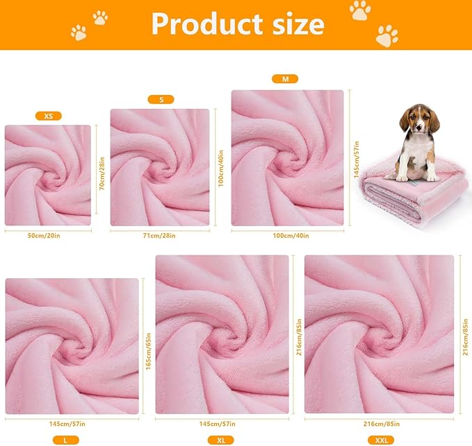 Maidewow Waterproof Pink Dog Blanket Reversible Sherpa Fluffy Calming Pet Blankets Bed Cover for Puppy Leakproof Sofa Couch Throw Covers Cat-L-57x65in